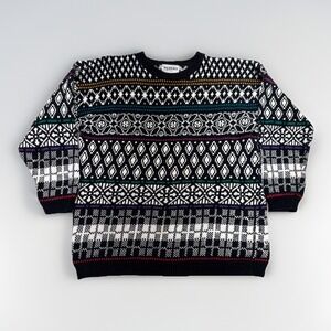Vintage Sweater Women's M B.G. Basics 80s 90s Fair Isle Retro Knit Cotton